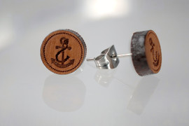 Wooden Post Earrings - Anchors on Surgical Steel