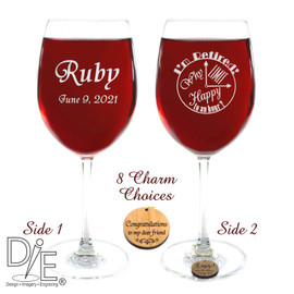 Retirement Wine Glass with Clock by Design Imagery Engraving