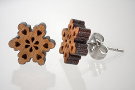 Wooden Snowflake Earrings on Surgical Steel