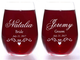 Valentine's Day Filigree Wedding Wine Glasses