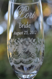 Lace Art Engraved all around this tall fine rimmed champagne flute