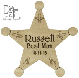 Wooden Badge for the Wedding Party made from Solid Curly Maple with Fleur De Lis Pattern