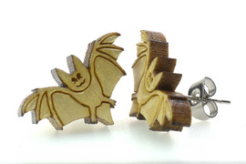 Brown Bat Earrings made from Solid Curly Maple by Design Imagery Engraving