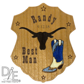 Ring Security Wedding Badge Wood Inlay Cowboy Boot and Texas Longhorn