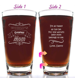 World's Greatest Mom Pilsner with Poem from Child Engraved on Side 2, personalized with a signature