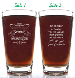 World's Greatest Grandpa Beer Glass 14oz 2 Side Engraved Beer Glass