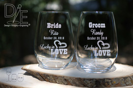 Bride and Groom Wedding Wine Glasses by Design Imagery Engraving