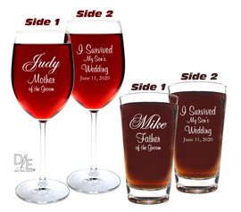 Crystal Wine Glass and Heavy Based Beer Double Side Engraved for Parents of the Groom