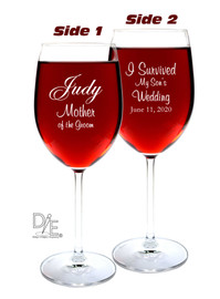 Crystal Wine Glass Double Side Engraved for Mother of the Groom