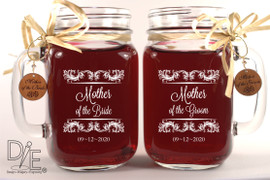 Mother of the Bride and Mother of the Groom Flourish Mason Jars by Design Imagery Engraving