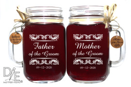 Father and Mother of Groom Flourish Mason Jar Set by Design Imagery Engraving