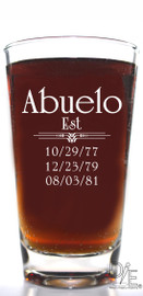 Abuelo Est Beer Glass with 3 Birthdates in Font 10