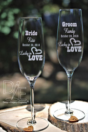 Horseshoe Heart Wedding Flutes by Design Imagery Engraving