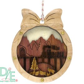Christmas Railroad Ornament handcrafted from fine woods by Design Imagery Engraving