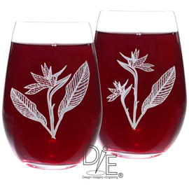 Bird of Paradise Wine Glass Set by Design Imagery Engraving offering complimentary optional side 2 engraving