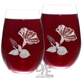 Morning Glory Wine Glass Set by Design Imagery Engraving offering complimentary optional side 2 engraving