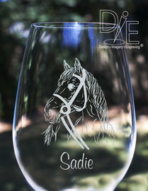 Horse in Halter Wine Glass by Design Imagery Engraving
