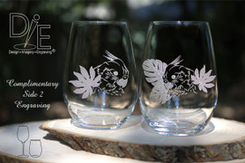 Tropical Love Bird Cocatiel wine Glass Set by Design Imagery Engraving