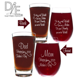 Mom and Dad You are the World Beer Wine Set for Mothers Day and Fathers Day by Design Imagery Engraving