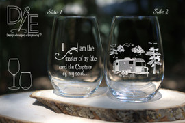 Retirement Wine Glass Camper in the Forest  by Design Imagery Engraving