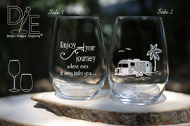 Retirement Wine Glass Camper on the Coastline by Design Imagery Engraving