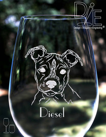 Artwork by Design Imagery Engraving offered in high resolution with complimentary personalization on both sides in a variety of stemmed and stemless sizes and styles for your Pitbull Wine Glass
