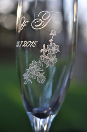 Cherry Blossom Champagne Flutes with Initials and Date by Design Imagery Engraving