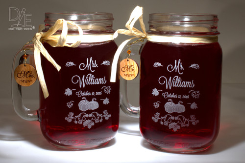 Pumpkin Mason Jars with Cherry Wood Charms by Design Imagery Engraving