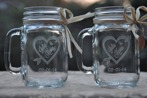 Heart and Arrow Mason Jar Mugs |Personalized with Names and Date