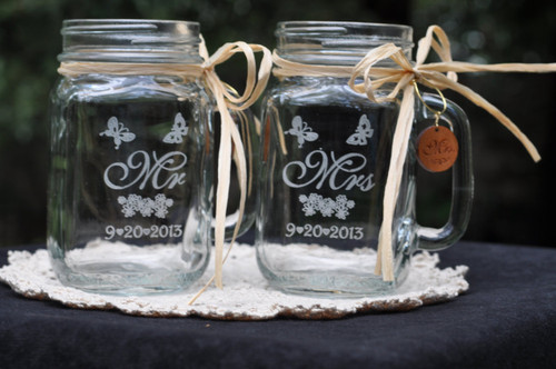 Butterfly Mason Jars | Mr and Mrs Toasting Set | Rustic Wedding Décor