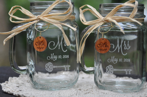 Antique Key Wedding Jars with Wood Charms | Choice of Handle Direction