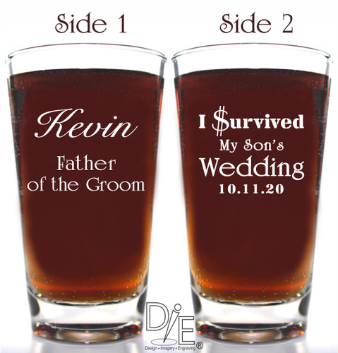 I survived my son's wedding beer glass by Design Imagery Engraving