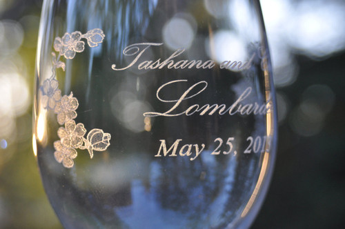 Large Crystal Wine Glass with Cherry Blossom Art