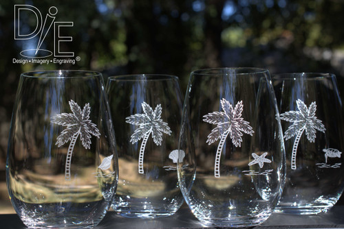 Palm Tree Wine Glass Set by Design Imagery Engraving
