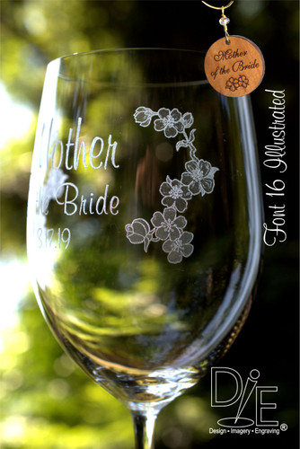 Mother of the Bride or Mother of the Groom Crystal Wine Glass with Matching Cherrywood Charm, Hand Wire Wrapped with a Swarovsky Crystal