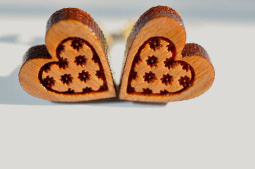 Tiny cherry wood heart post earrings