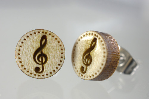 Tiny Curly Maple Music Note Post Earrings