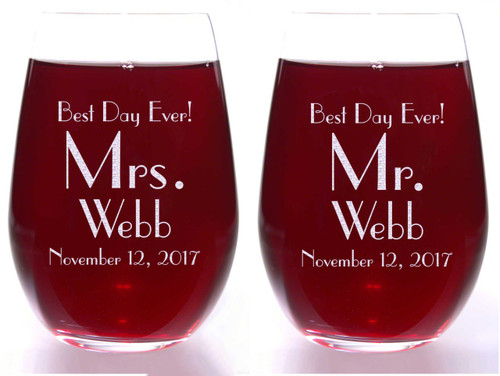 Best Day Ever Personalized and Dated Wine Glasses
