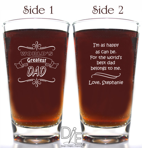 Worlds Greatest Dad Beer Glass by Design Imagery Engraving