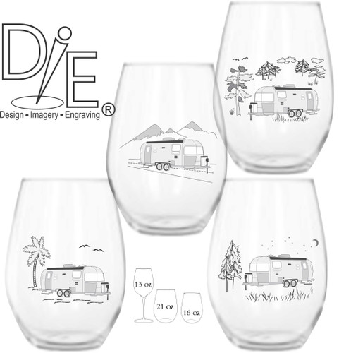 Camper Wine Glass Set by Design Imagery Engreaving