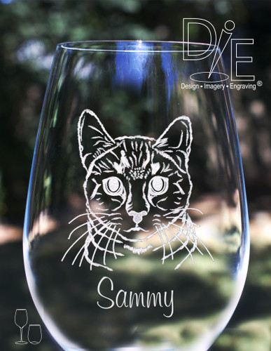 Tabby Cat Wine Glass with complimentary personalization by Design Imagery Engraving