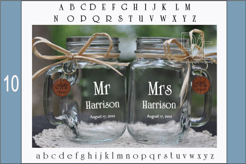 Mr and Mrs Mason Jars with choice of wood charms in a Bold Block Font