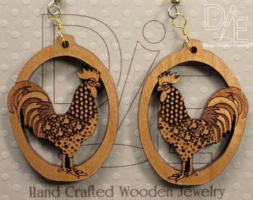 Rooster Earrings Wooden