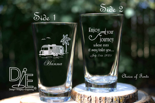 Retirement Beer Glass by Design Imagery Engraving 
Camping on the Beach with choice of wishes for side 2