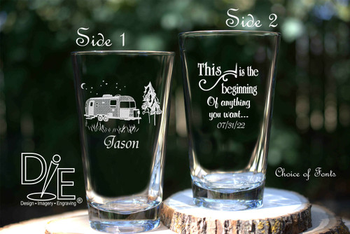 Retirement Beer Glass by Design Imagery Engraving 
Camping under Night Sky with choice of wishes for side 2