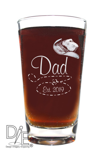 Dad Est Cowboy Hat Beer Glass by Design Imagery Engraving