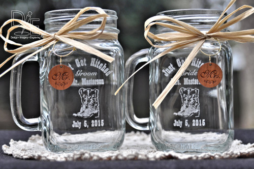 Cowboy Boot Mason Jars for your Southwestern Wedding by Design Imagery Engraving