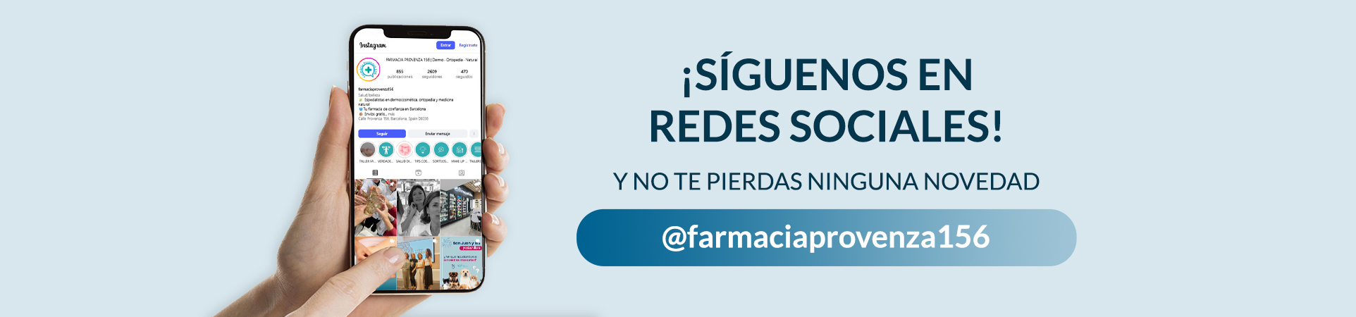 Síguenos en redes sociales en Farmacia Provenza 156 en Barcelona