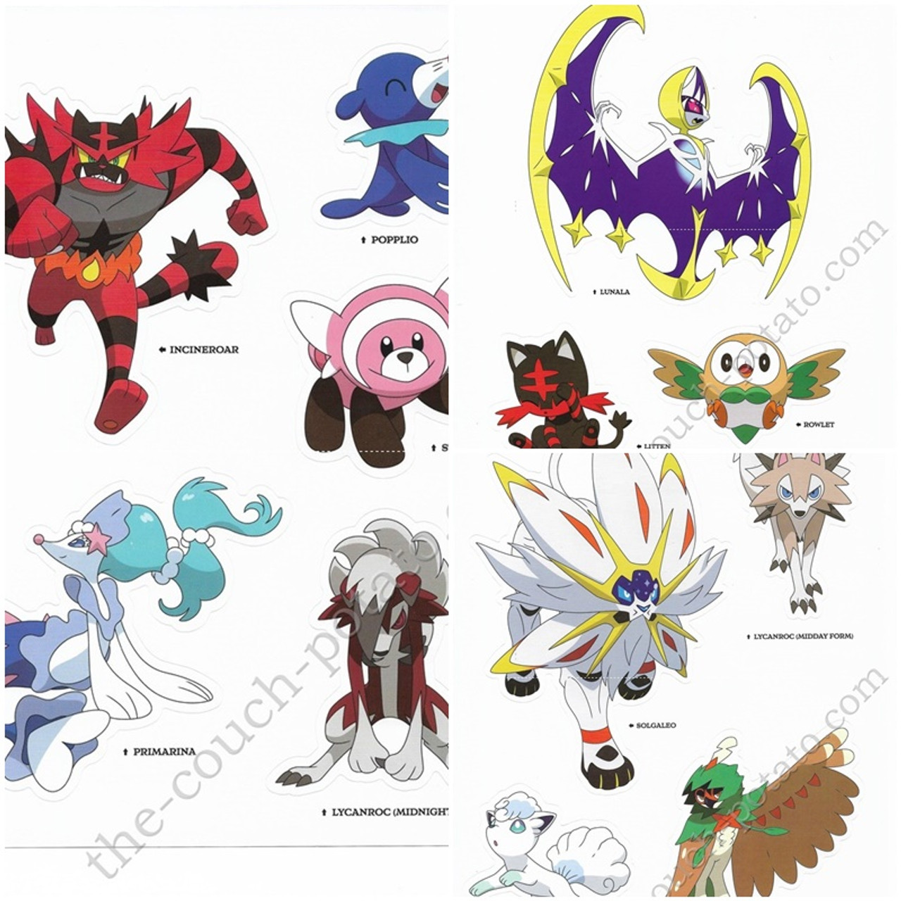 Pokemon Alola Stickers Lunala Litten Rowlet Popplio Incineroar Stufful  Primarina Lycanroc Midnight Decidueye Lycanroc Midday Solgaleo Vulpix Alola