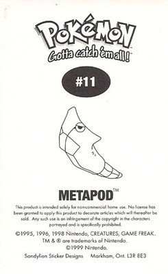 Pokemon Metapod Sticker Card Sandylion 5413011